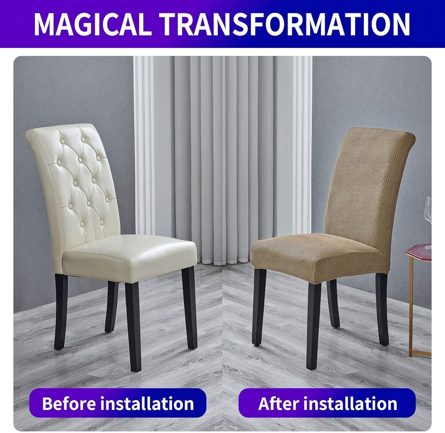 Howhic Stretch Chair Covers for Dining Room Set of 8, Removable Washable Dining Room Chair Covers, Dining Chair Slipcovers Seat Protector, Great Decor for Home and Banquet (Tan, 8 Pack)