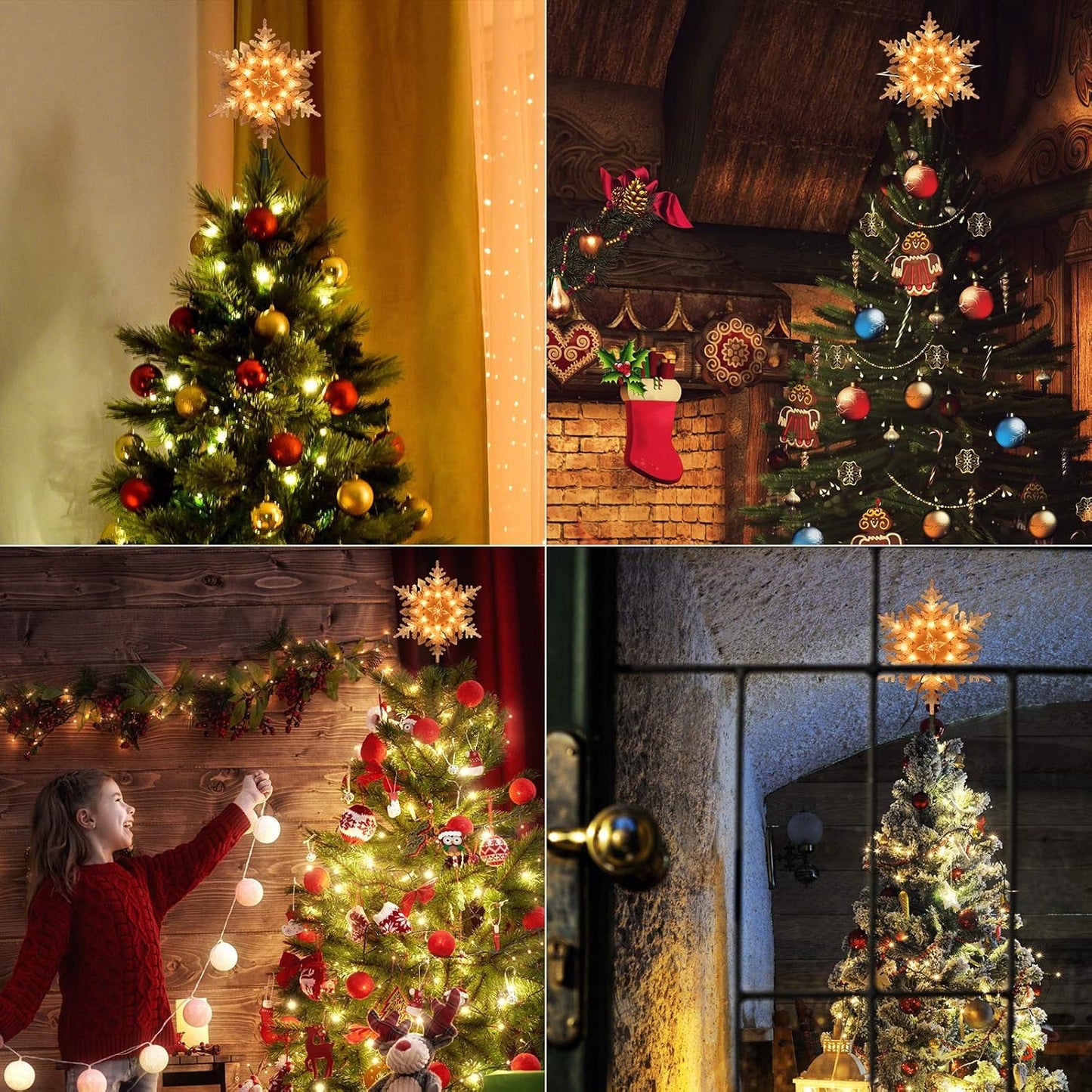 ODEETRONIC Snowflake Tree Topper Lights, 9in 20 Clear Christmas Star Treetop, 120V UL Certified Christmas Lighted Sonwflake Tree Topper, Warm Tree Topper for Xmas Tree Party Decoration