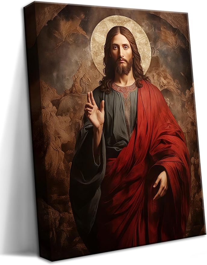 Eysintum Framed Jesus Canvas Wall Art Divine Mercy Christ Portrait Christian Religious Decor for Living Room Bedroom Ready to Hang 16X24in