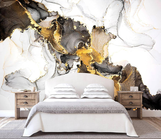 WFBHUA-White and Gold Marble Wallpaper Abstract Art Photo Wall Murals for Living Room Bedroom (Not Peel and Stick)