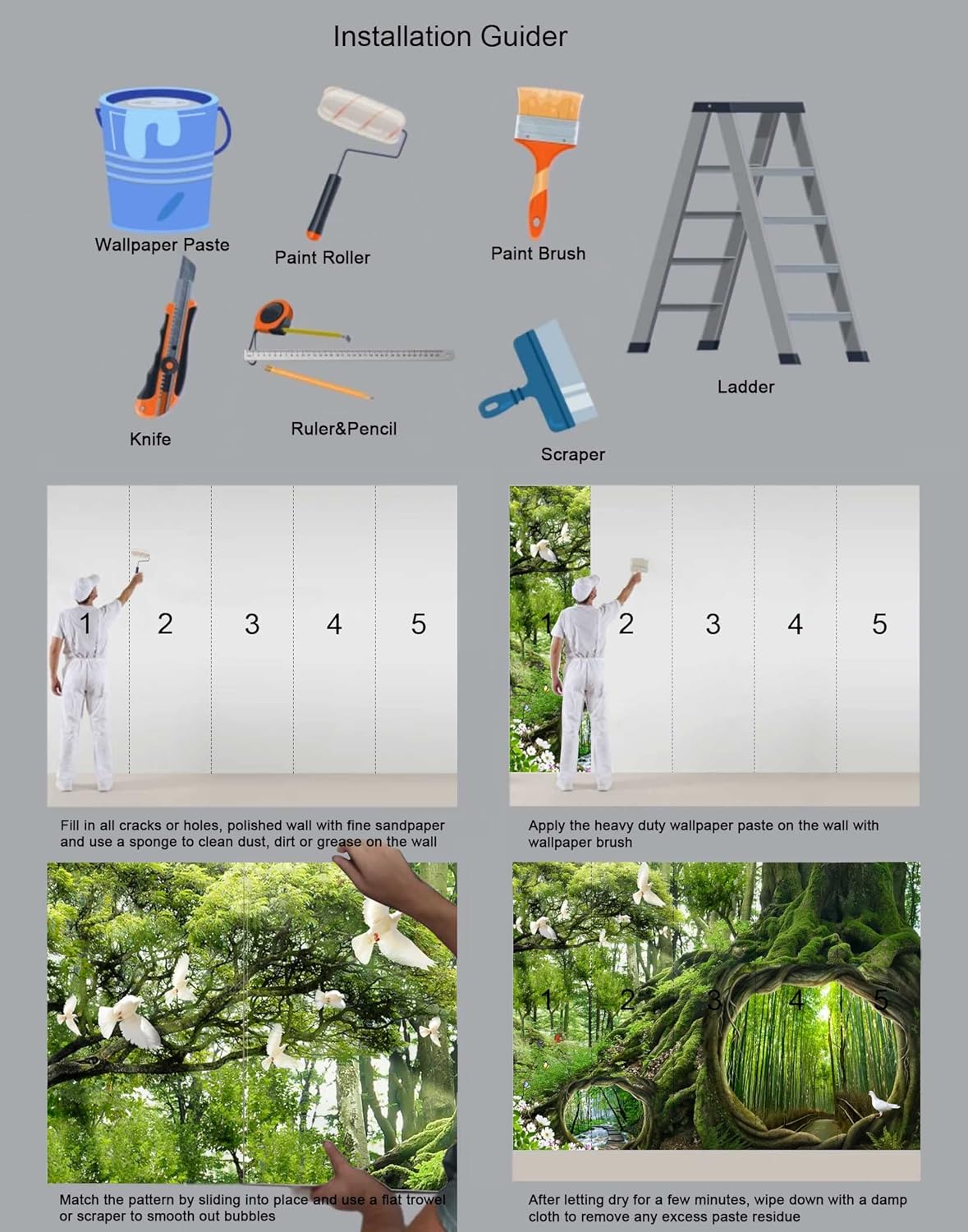 Fantasy Forest Landscape Wall Mural Wallpaper Bamboo and Stream Wallpaper for Bedroom Living Room TV Background Sofa Wall (not self-Adhesive)