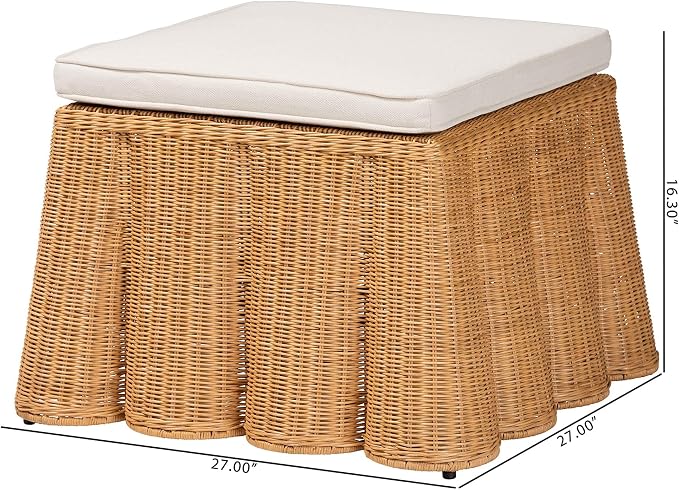 Bali & pari Palm Bohemian Honey Scallop Rattan Ottoman
