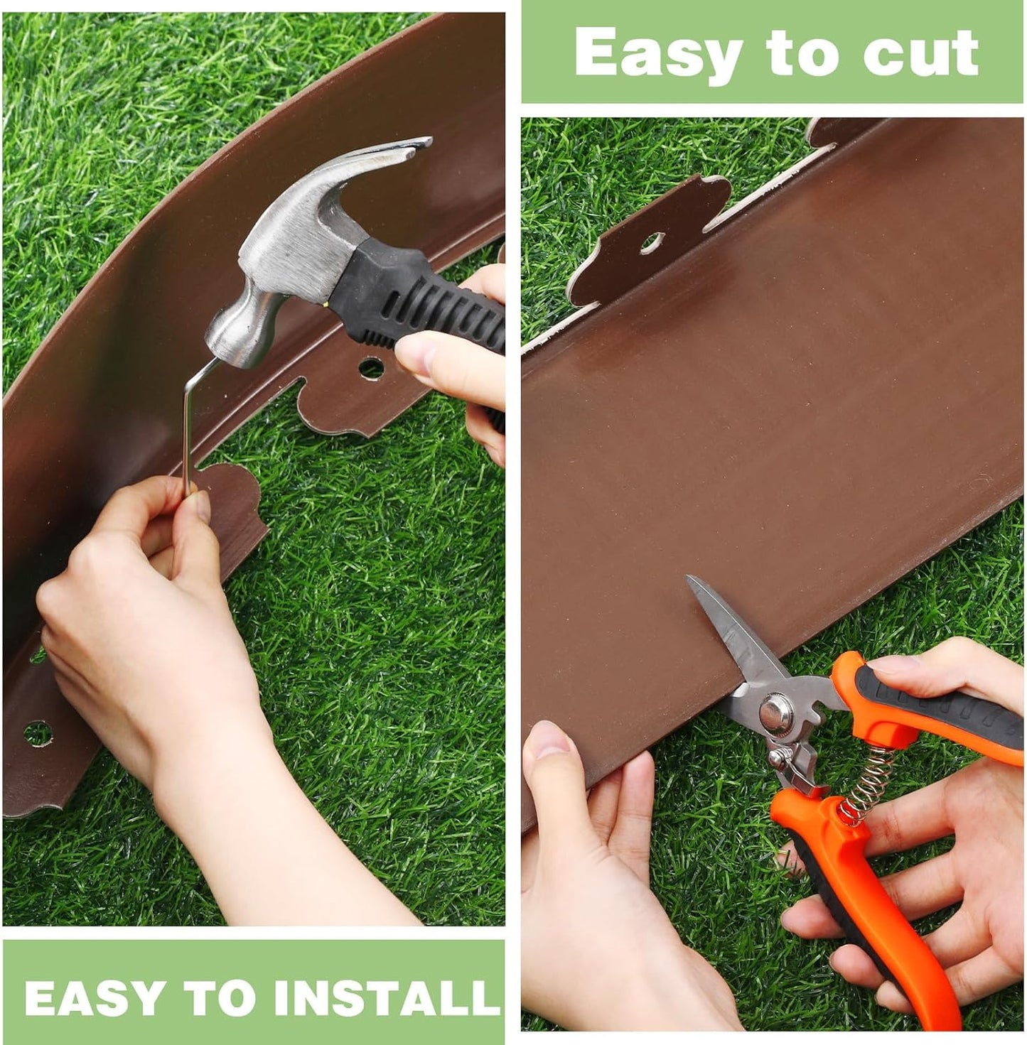 6 Inch Tall 66 ft Length No Dig Landscape Plastic Edging Kit with Hammer Spikes Plastic Garden Flower Bed Edging Landscape Edging Border for Gardens Border Lawn Grass Yard (Brown)