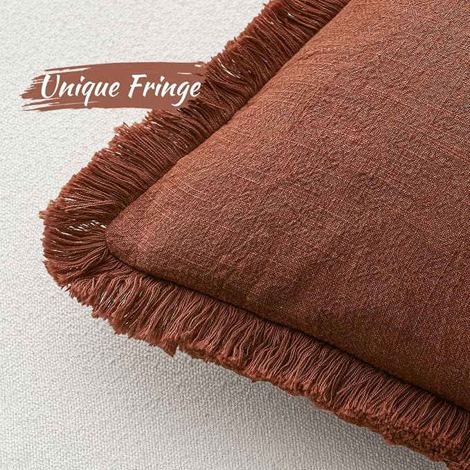 MIULEE Decorative Throw Pillow Covers Neutral Linen Fringe Throw Pillows Set of 2 Late Autumn Boho Farmhouse Cushion Covers for Couch Sofa Bed Living Room Fall Home Decor 18x18 Inch