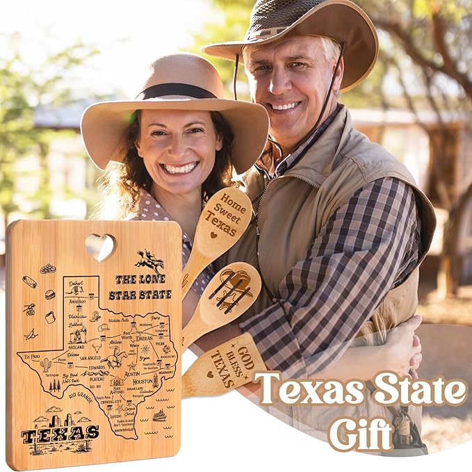 Texas Gifts Cutting Board Set, Texas Souvenirs, Texas Kitchen Decor with State Map Design, Charcuterie and Serving Board, Home Sweet Texas Theme Gifts for Texas Lovers.
