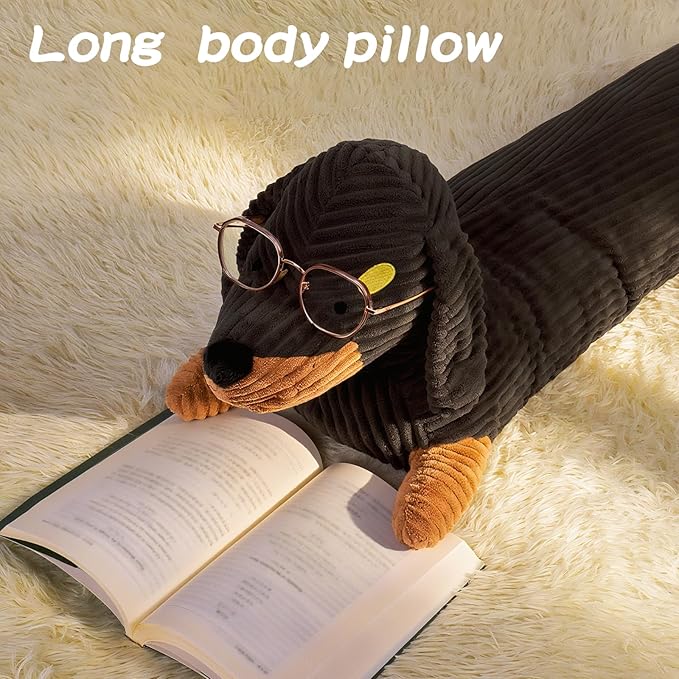 Dachshund Stuffed Animal 36 in Black, Weiner Dog Stuffed Animal Long Body Pillow, Cute Funny Large Dachshund Toys Plush Decor Ideal Gift for Kids and Adults