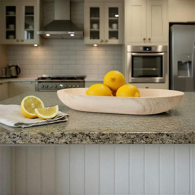Bloomingville Hand-Carved Paulownia Wood Bowl with Whitewashed Finish