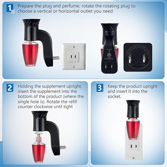 Hohean 4 Pcs Wall Fragrance Plug with Night Light Compatible with Bath and Body Works WallFlower Refills (No Fragrance Included), ETL Certified, Rotatable Scent Control Plug for Home/Office (Black)