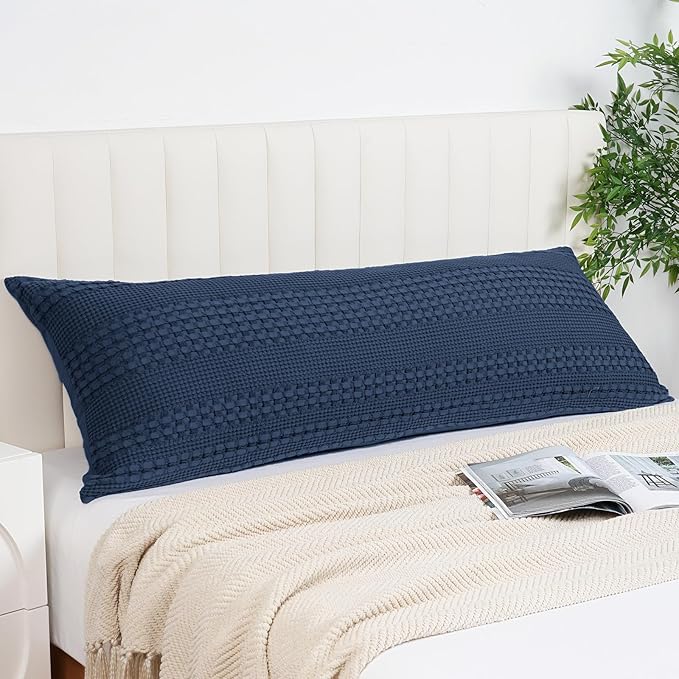 PHF 100% Cotton Waffle Body Pillowcase with Zipper, 1 Pack 20" x 54" Soft Skin-Friendly Pillow Sham, No Filling, Aesthetic Woven and Breathable Waffle Weave Body Pillow Cover for Bed, Blue Sapphire