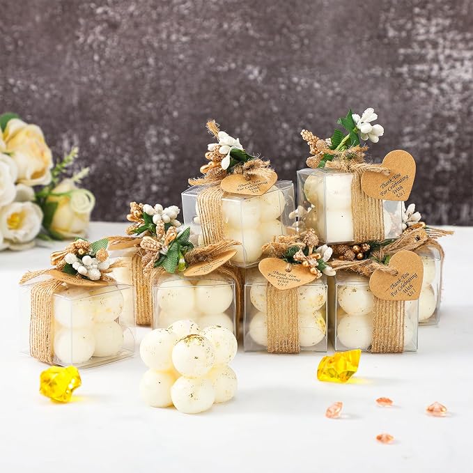 MTLEE Mini Bubble Candles Wedding Favors Gifts for Guests 1.57" x 1.38" Bubble Candles with Cards Dried Flowers DIY Gift Set for Baptism Party Bridal Shower Thank You Gifts(Gold Foil,30 Sets)