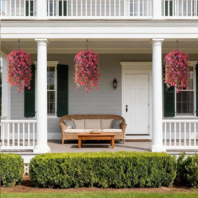 ZFProcess Artificial Hanging Flowers Plants for Outdoor Spring Summer Decoration, 2PCS Faux Silk Daisy UV Resistant Look Real for Outside Home Indoor Planter Porch Garden Yard Decor(Rose Red Fuchsia)