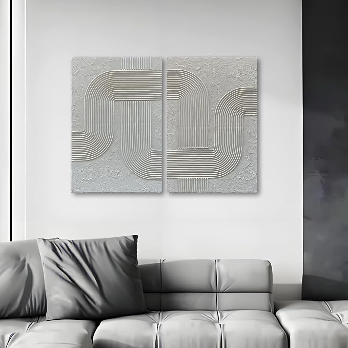 NANKAI Art Hand-Painted White Texture Minimalist Art Wall Decoration 36x24-inch x2 Contemporary Art Oil Painting Home Living Room Corridor Wall Art