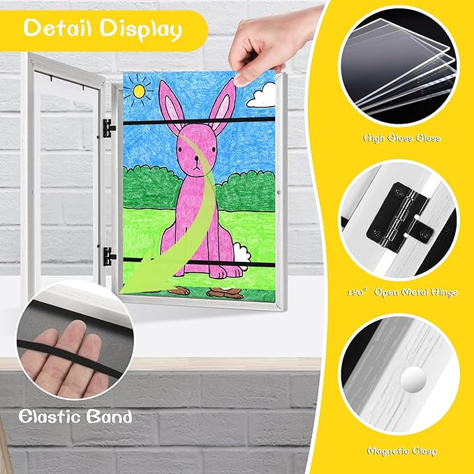 2 Pack White Kids Art Frame, 10x12.5 Child Artwork Display Frame Without Mat Changeable Front Opening, 8.5x11 With Mat, Children Storage Hold 50pcs Crafts, Drawing, Project, Schoolwork