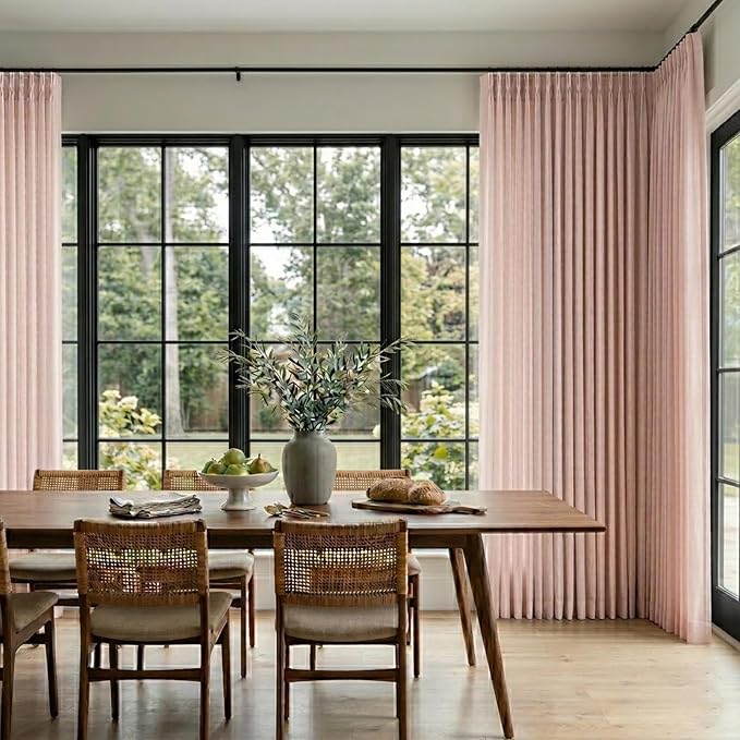 Pinch Pleated Linen Curtains 96 Inch, 2 Panels Premium 400GSM Memory Trained Semi Sheer Light Filtering Window Drapes for Living Room Bedroom Dining,Back Tab & Adjustable Hooks Rings, Muted Terracotta