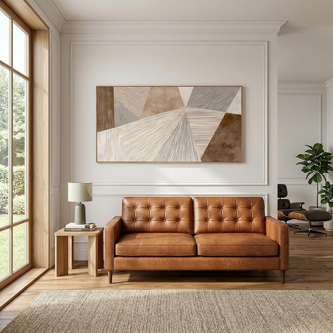 HUADAOART Abstract Geometric Canvas Wall Art 20x40 Inch - Neutral Brown Beige Framed Wall Decor for Living Room Minimalist Modern Line Art for Bedroom Large Horizontal Wabi Sabi Wall Painting
