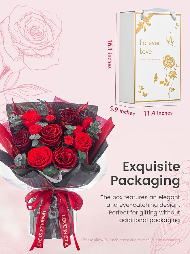 Polylove Flowers for Delivery Prime Forever Flowers Bouquet Preserved Roses Bouquet Flower Gift for Women Wife Mother Day Graduation Birthday (Red, Medium)