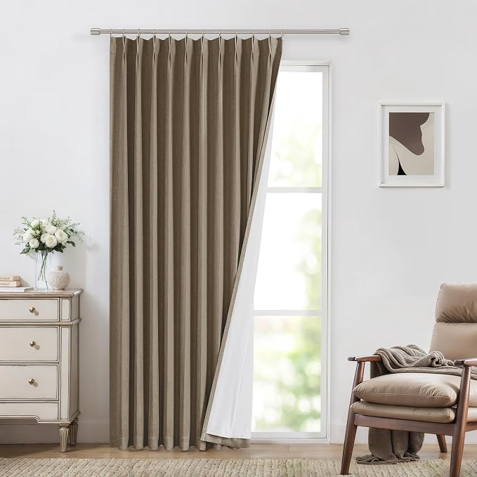 Vision Home Brown Pinch Pleated Full Blackout Curtains Linen Blended 60 inch Wide Thermal Insulated Window Panels for Bedroom Living Room Darkening Pinch Pleat Drapes with Hooks Back Tab 60" Wx63 Lx1