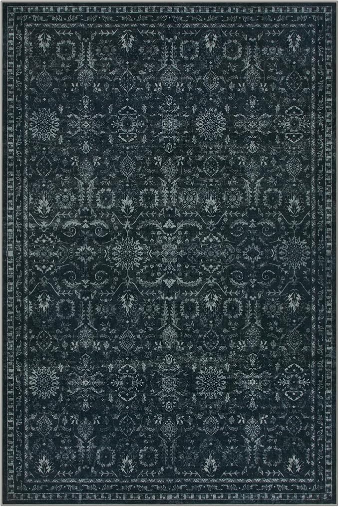 Lahome Black Moody Rug for Living Room, 6x9 Washable Dark Academia Rug | Washable Non Slip Non Shedding Carpet for Dining Room Living Room