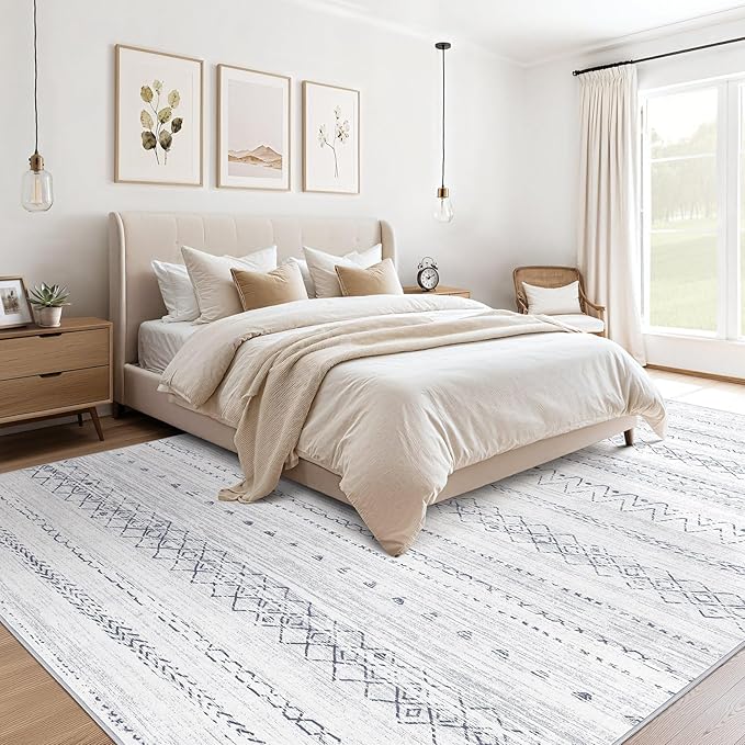 cotiled 10x14 Area Rug Living Room: Washable Boho Rugs with Non Slip Backing Large Soft Indoor Stain Resistant Carpet for Bedroom Farmhouse Dining Room Lightweight Home Decor Grey
