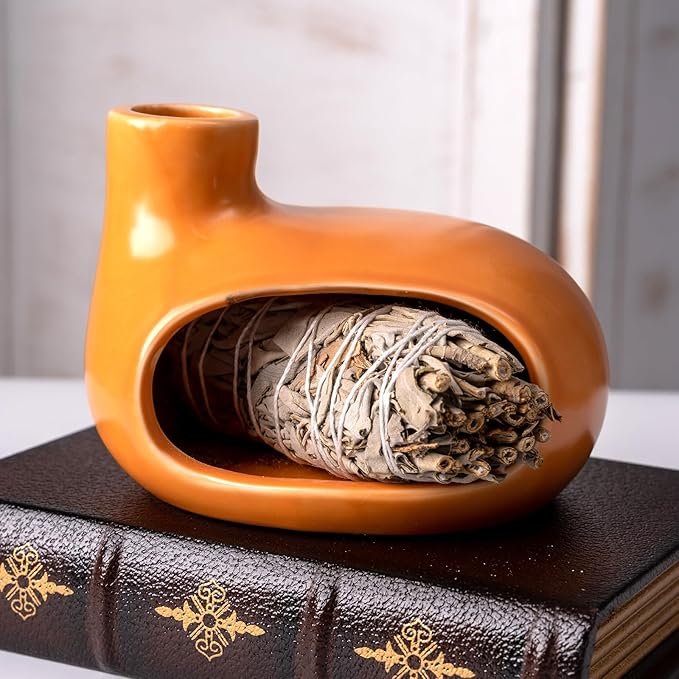 MOUGIGI Ceramic Palo Santo Holder - Handcrafted Ash Catcher for Palo Santo Sticks and Sage - Unique Design for Meditation and Home Décor - Incense Burner