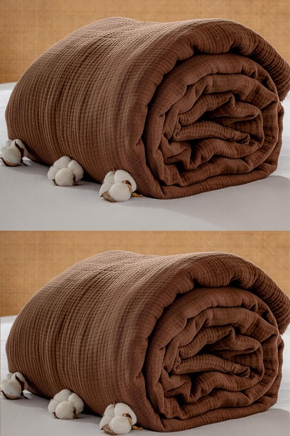 Muslin Blanket - Pure 100% Turkish Cotton Airy Soft Light Versatile Gauze Throw Blanket for Bed, Couch, Sofa (Dark Brown, Twin XL Size (71" x 95" inch))
