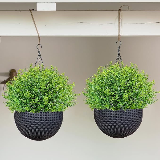Ouddy Decor 24 Bundles Artificial Greenery Stems Fake Plants Outdoor UV Resistant Faux Plastic Boxwood for Kitchen Office Garden Porch Farmhouse Window Box Home Decor