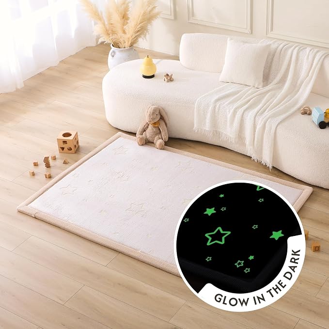 Hakuna Matte GlowCloud Baby Play Mat for Floor 47”x 67” Stars – Coral Velvet high-Density Foam Rug for Crawling & Cozy Play – Non-Slip, Water-Resistant, Easy-CareTummy Time Mat, Playmat for Playpen