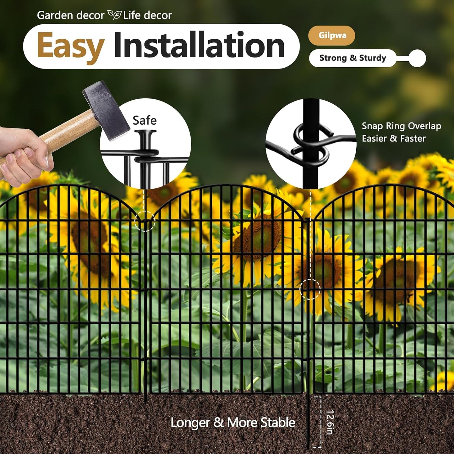 15 Panels Decorative Garden Fence, 33in (H) x 33.46ft (L) No Dig Dog Fences Outdoor for Yard, Rustproof Tall Metal Fencing Panels Animal Barrier Border for Rabbits, Patio Temporary Use