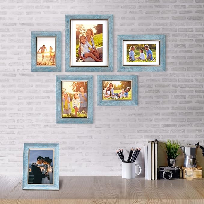 XUANLUO 5x7 Picture Frames Set of 4 Rustic Retro Photo Frame with HD Plastic Cover for Wall Mount and Tabletop Display Family Friends Wedding Gift