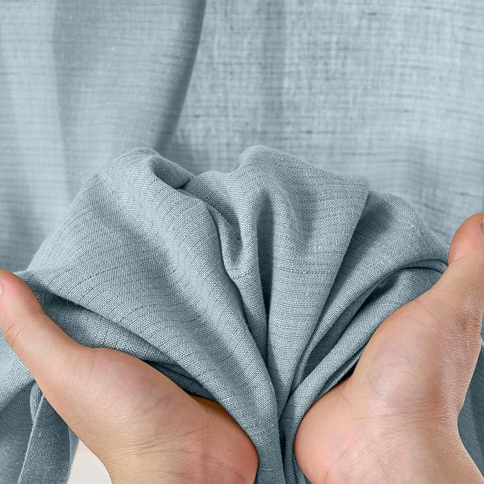 jinchan Linen Blue Semi Sheer Curtains 96 Inch Long 2 Panels for Living Room Grommet Dark Flax Light Filtering Curtains Home Office Minimalist Decor Drapes Suitable for Bathroom and Bedroom 50x96 Inch