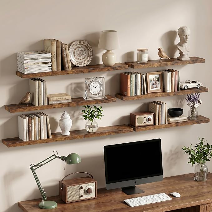 Vivelove 36 Inch Floating Shelves Wall Mounted for Display, 6.5 Deep Duty Shelves with Invisible Brackets for Living Room,Bedroom,Kitchen, Bathroom Storage & Decor,36" Wx6.5 Dx1.4 H - Rustic Brown