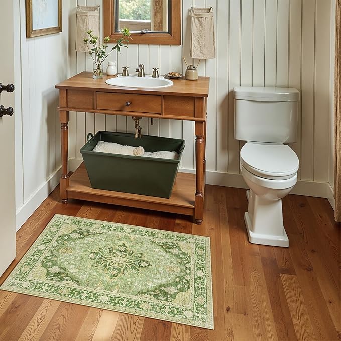 RELEANY Area Rugs 2'x3' Kitchen Rugs Entry Rug Small Rugs for Entryway Kitchen Bathroom Door Mat Indoor Entrance,Washable Non Slip, Sage Green Yellow