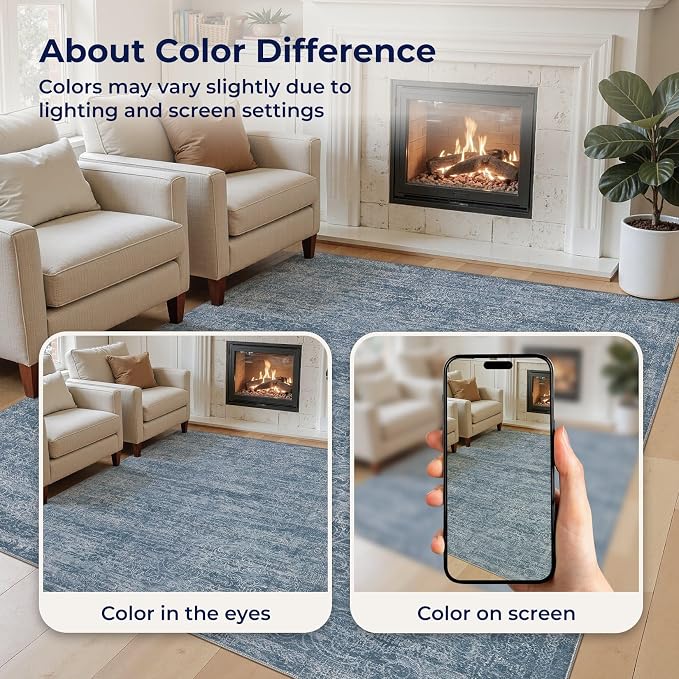 DMOYEST Area Rug Living Room Rugs - 9x12 Abstract Large Soft Indoor Washable Rug Neutral Modern Low Pile Carpet for Bedroom Dining Room Farmhouse Home Office - Dark Blue