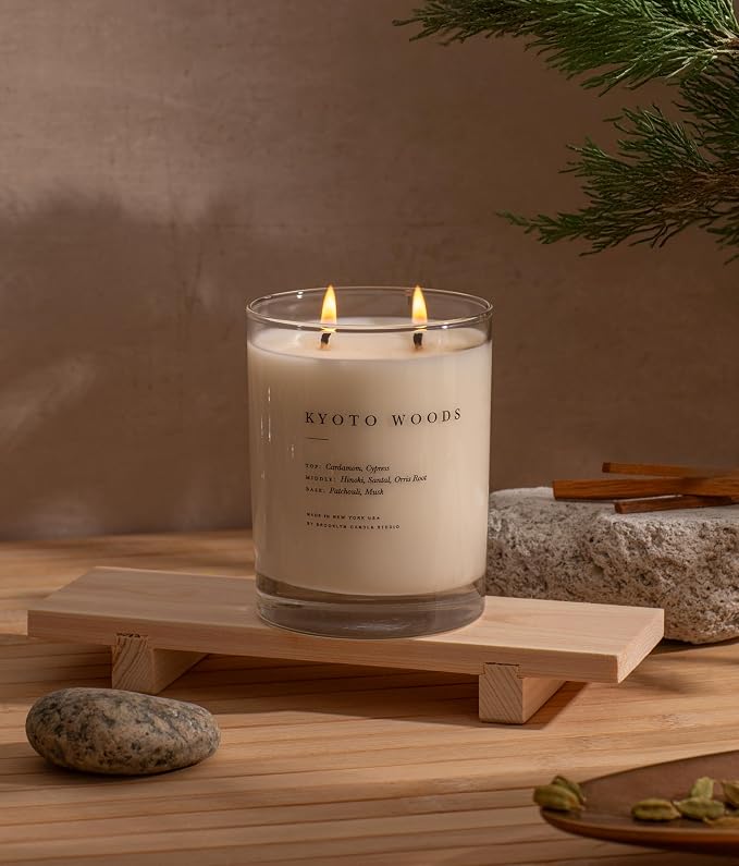 Brooklyn Candle Studio Kyoto Woods 2 Wick Candle – Luxury Scented Candle with Cypress, Hinoki & Santal – Vegan Soy Wax, Hand-Poured in the USA – 70-Hour Burn Time, 13oz