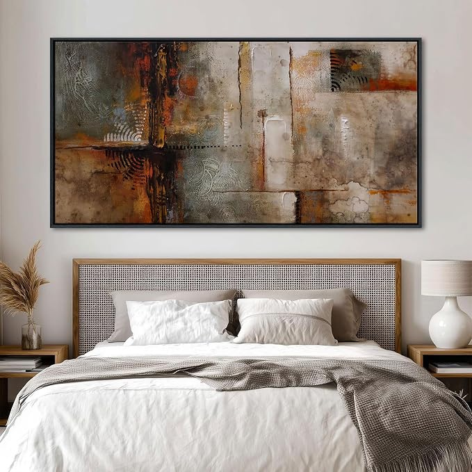 YDYSUNE Extra Large Framed Abstract Wall Art | Brown Subtle Textured Canvas Picture & Painting | Ready to Hang Artwork Decor for Living Room, Bedroom Decoration Easy to Hang 29×58 INCHE