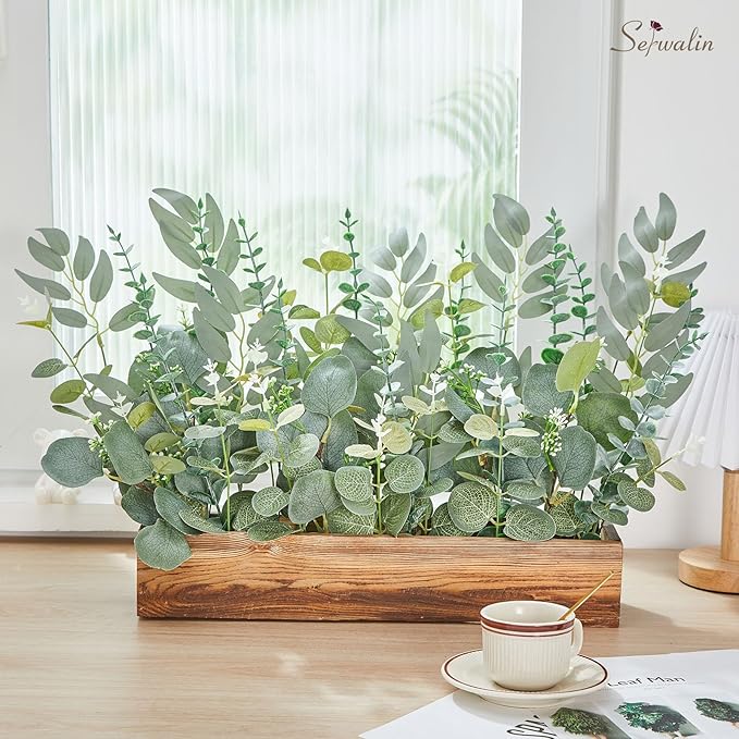 Serwalin 200pcs Artificial Mixed Eucalyptus Leaves Stems Bulk, 4Kinds Silver Dollar Eucalyptus Leaves Picks,Faux Eucalyptus Stems Sprays for DIY Bouquets Floral Arrangement Home Decor