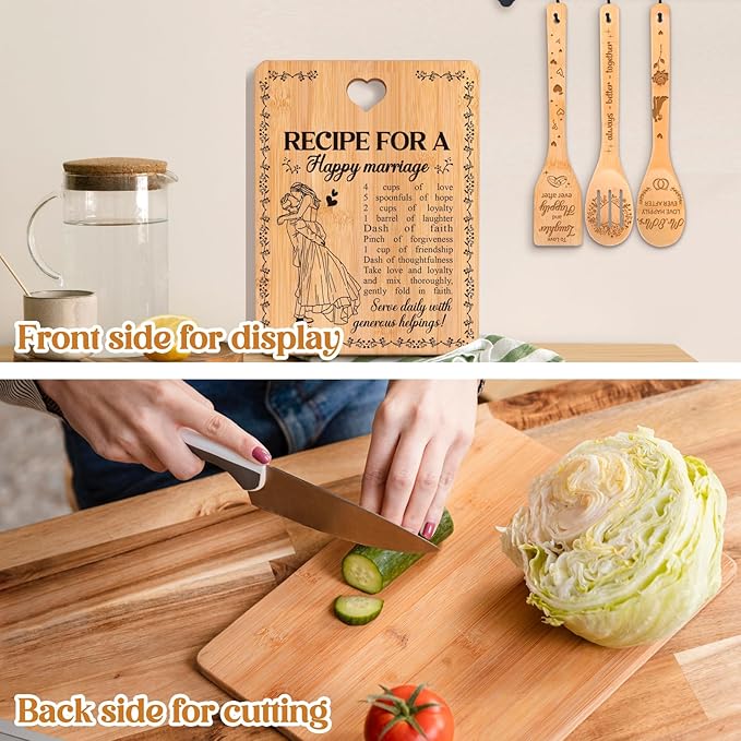 Bridal Shower Bachelorette Gifts for Bride Groom, Wedding Gifts for Couples 2026 - Happy Marriage Cutting Board Set for Newlyeds Newly Engaged Couples Bride to Be Wedding Shower