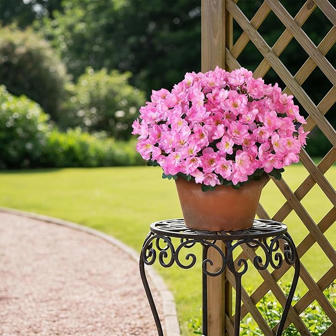 YXZZWL 16 Bundles Artificial Flowers for Front Door, Fake Silk Azalea Bouquet Silk Flowers for Outside UV Resistant Realistic Faux Plants for Planter Farmhouse Patio Garden Walkways Home Decor (Pink)