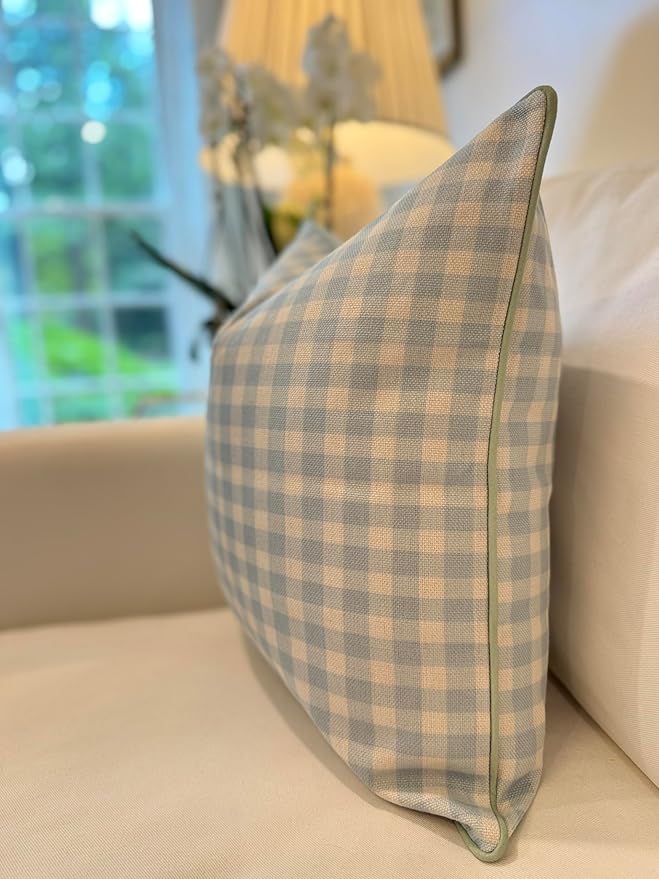 Jillien Harbor “The Charlie” Decorative Pillow Cover – Blue and White Accent Pillow Cover with Gingham-Inspired Design – Grandmillennial Home Decor, 20" x 20"