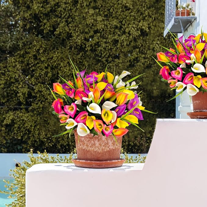 10 Bundles Outdoor Artificial Flowers Fake Silk Calla Lily Flowers UV Resistant Realistic for Home Outside Garden Porch Patio Potted Planter Window Box Indoor Table Decoration