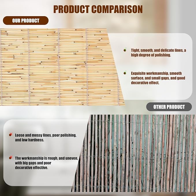 Reed Roller Blinds Shades, Vertical Lifting and Breathable Waterproof Design, Sun Shade and Ventilation, Easy Installation,24" Wx64 H