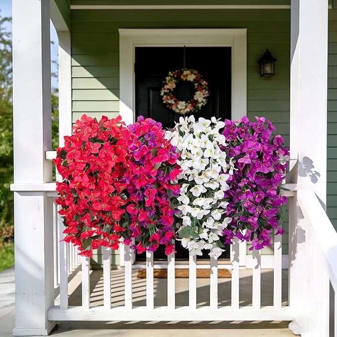 Fake Bougainvillea Artificial Flowers for Outdoors Decoration 2 pcs Faux Hanging Flowers Plants for Outdoor Planters UV Resistant Silk Bougainvillea Vines for Front Door Porch Urn Patio Garden
