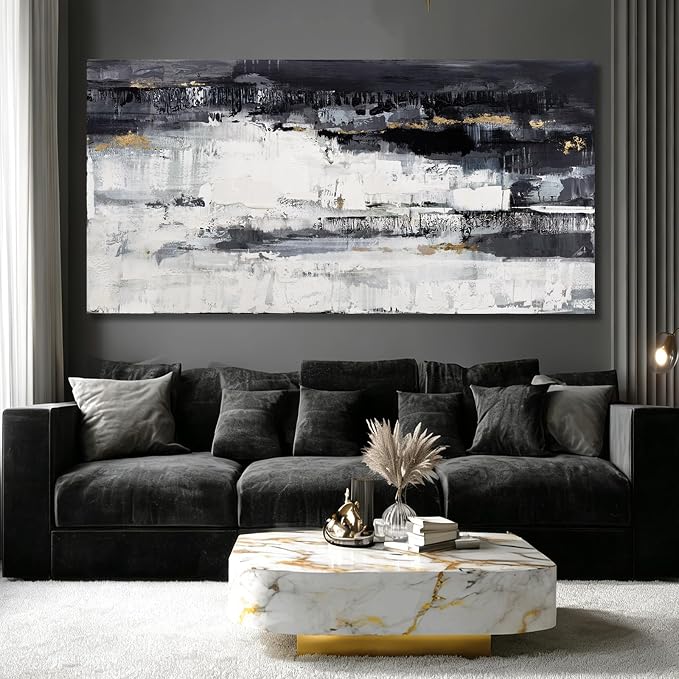 Dolidoteart Large Abstract Wall Art, Black and White Wall Decor, Modern Printed Canvas Artwork for Walls, Living Room, Bedroom, Dining Room, Home Office, 29 x 58 Inches