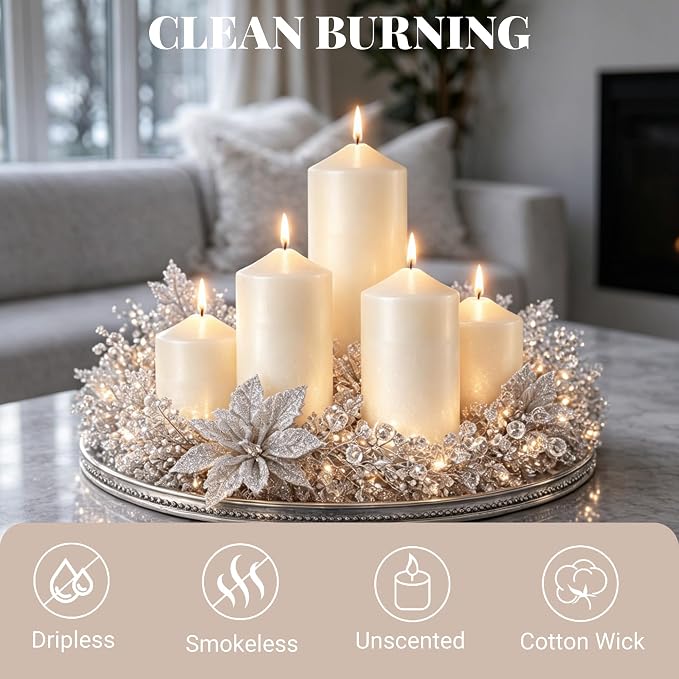 36 Pcs Ivory Pillar Candles Bulk Set | Unscented Dripless Smokeless Wax Candles | 3 Assorted Sizes: 2x3, 2x4, 2x6 for Wedding Centerpiece, Hurricane Vases, and Home Decor