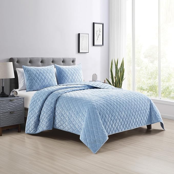 Fredsure 3pc Quilt Set (Light Blue, King)