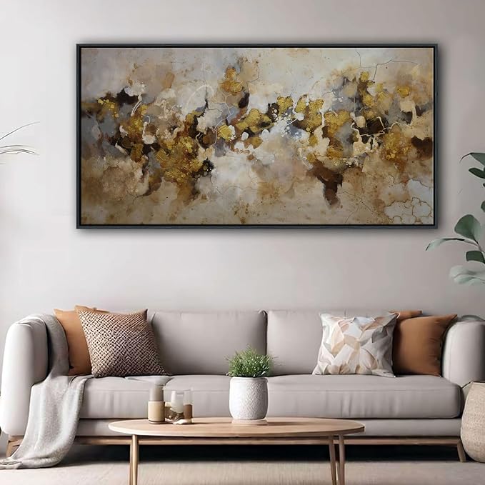 YDYSUNE YDSUNE Large Abstract Wall Art - Modern Minimalist Decor Brown Yellow Canvas Picture,Texture Artwork Minimalist Painting for Living Room Decoration 24×48 Inches