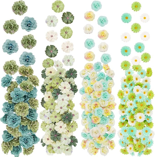 ATTGREAT 310 Pcs Fake Flower Heads Mini Artificial Flower Bulk Silk Flowers for Decoration Small Faux Flower Heads Fabric Daisy Buds Floral for Crafts DIY Wedding Party Baby Shower Home Decor, Green