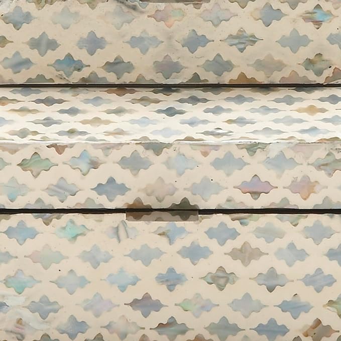 Deco 79 Mother of Pearl Shell Geometric Handmade Decorative Box Storage Decorative Keepsake Boxes with Hinged Lid, Set of 2 Storage Boxes 12", 8"W, Cream