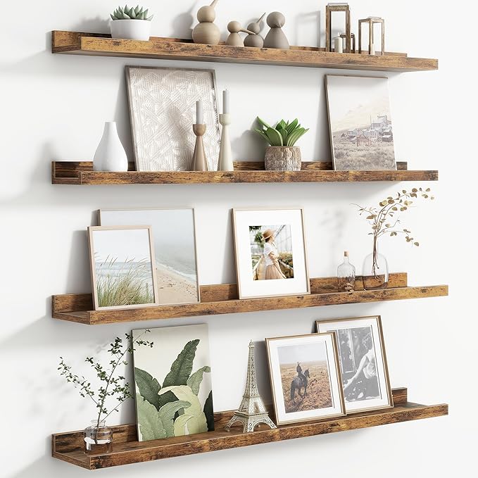 FLYJOE Floating Picture Ledge Shelves for Wall Set of 4, 36 Inch Wall Shelves with Lip Long Large Nursery Book Shelf for Toys Storage Kids Bookshelf Wall Mounted Living Room Bedroom Decor Frames