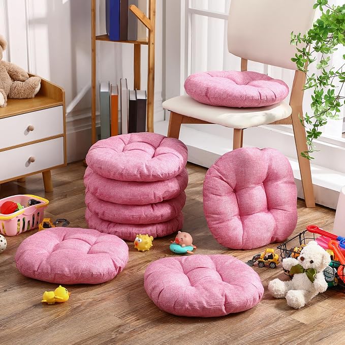 Fumete 8 Pcs 16 Inch Floor Cushions Pillow for Kids Bulk Classroom Round Flexible Seating Floor Cushions for Students Home Daycare School Reading Corner Yoga Meditation Picnic (Pink)